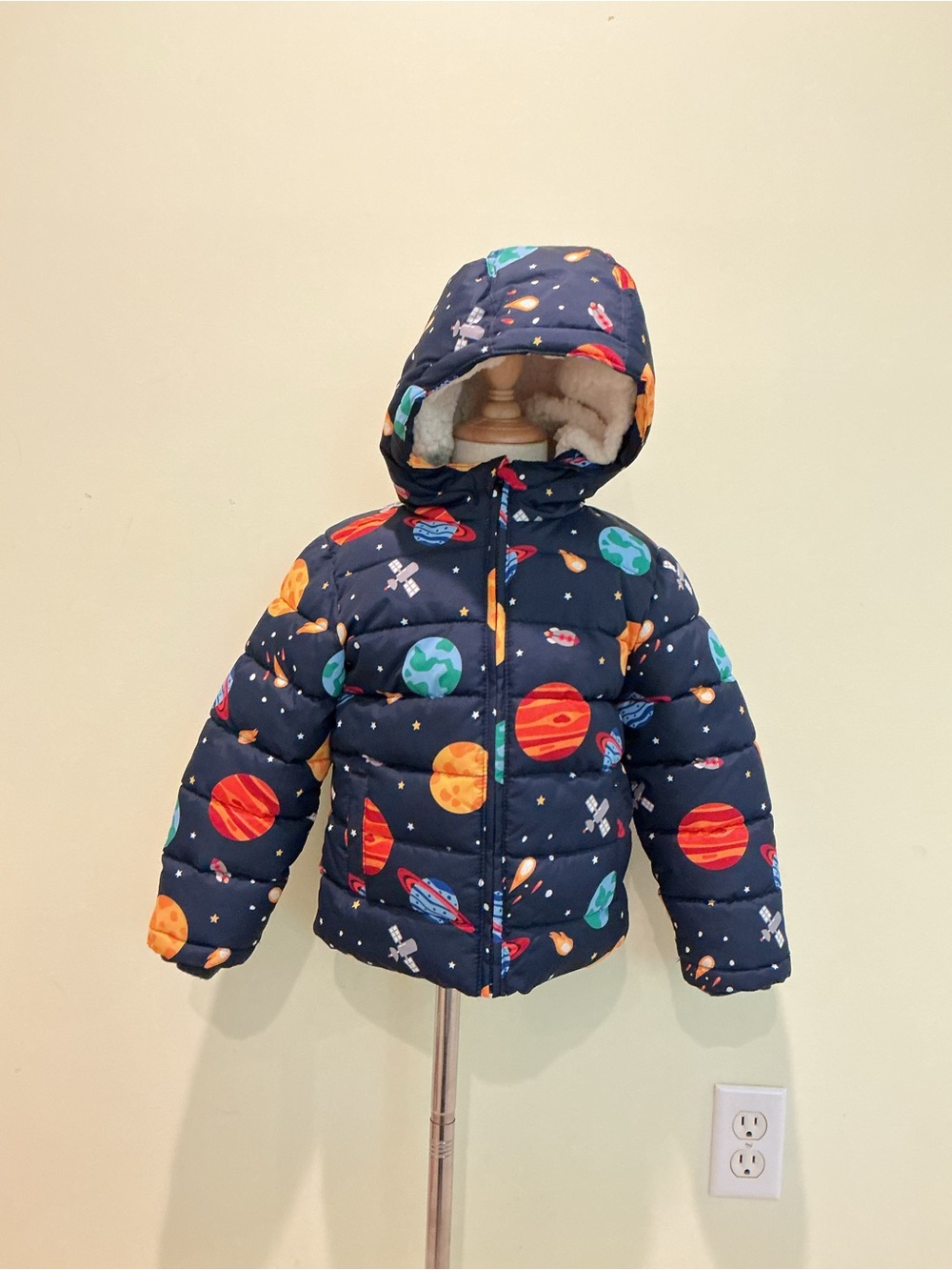 Gymboree Navy Space Planet Puffer Jacket with Colorful Planets